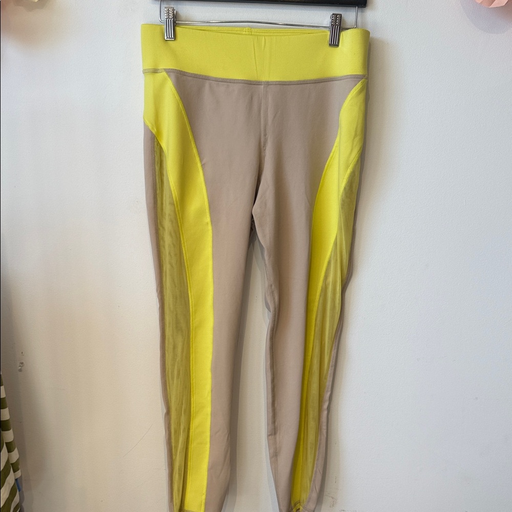 MICHI Neon Yellow and Tan Colorblock Leggings size Xlarge